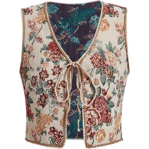 image:imageGORGLITTER Womens Sleeveless Western Rodeo Country Concert Cowgirl Outfit Tie Front Cardigan Vest Top Casual TrendyBrown Floral