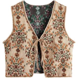 image:imageGORGLITTER Womens Sleeveless Western Rodeo Country Concert Cowgirl Outfit Tie Front Cardigan Vest Top Casual TrendyMulticolor Orange