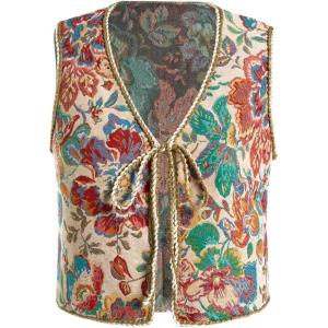 image:imageGORGLITTER Womens Sleeveless Western Rodeo Country Concert Cowgirl Outfit Tie Front Cardigan Vest Top Casual TrendyMulticolored