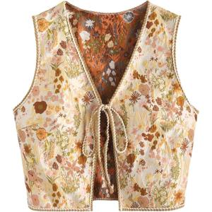 image:imageGORGLITTER Womens Sleeveless Western Rodeo Country Concert Cowgirl Outfit Tie Front Cardigan Vest Top Casual TrendyOrange