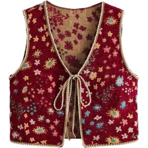 image:imageGORGLITTER Womens Sleeveless Western Rodeo Country Concert Cowgirl Outfit Tie Front Cardigan Vest Top Casual TrendyRed