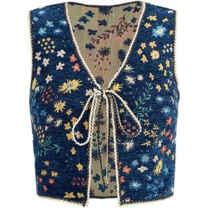 image:imageGORGLITTER Womens Sleeveless Western Rodeo Country Concert Cowgirl Outfit Tie Front Cardigan Vest Top Casual TrendyRoyal Blue