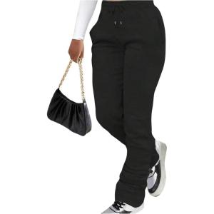 image:imageGORGLITTER Womens Stacked Baggy Sweatpants Y2K Drawstring Waist Flared Jogger PantsBlack