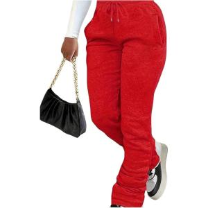 image:imageGORGLITTER Womens Stacked Baggy Sweatpants Y2K Drawstring Waist Flared Jogger PantsRed