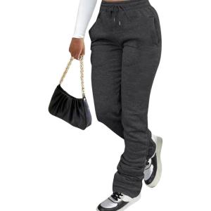 image:imageGORGLITTER Womens Stacked Baggy Sweatpants Y2K Drawstring Waist Flared Jogger PantsSolid Grey