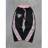 image:imageGORGLITTER Mens Double Waisted Baggy Pants Plaid Stripe Wide Leg Track Pants Y2K Athletic Workout Trouser StreetwearBlack