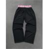 image:imageGORGLITTER Mens Double Waisted Baggy Pants Plaid Stripe Wide Leg Track Pants Y2K Athletic Workout Trouser StreetwearBlack