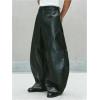 image:imageGORGLITTER Mens Leather Pants Y2K Wide Leg Baggy Barrel Pants Disco Party Rave Trousers with Pockets StreewearBlack