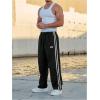 image:imageGORGLITTER Mens Letter Print Striped Baggy Workout Sweatpants Straight Leg Elastic Waist Track TrousersBlack
