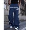 image:imageGORGLITTER Mens Wide Leg Baggy Sweatpants Y2K Graphic Zip Hem Casual Workout Athletic Trousers Track PantsDark Blue