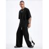 image:imageGORGLITTER Mens Y2k Baggy Wide Leg Pants Casual Work Double Waisted Low Rise Color Block Track SweatpantsBlack and White