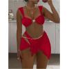 image:imageGORGLITTER Womens 3 Piece Swimsuits Metal Buckle Decor High Cut Bikini Set with Cover Up SkirtRed