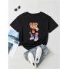 image:imageGORGLITTER Womens Bear Graphic Tees Oversized Cute Cartoon Shirts Crewneck Short Sleeve TopsBlack