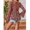 image:imageGORGLITTER Womens Bell Sleeve Tops Tie Front Sheer Mesh V Neck Ruffle Peplum Blouse TopBurgundy