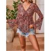 image:imageGORGLITTER Womens Bell Sleeve Tops Tie Front Sheer Mesh V Neck Ruffle Peplum Blouse TopBurgundy