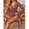 image:imageGORGLITTER Womens Bell Sleeve Tops Tie Front Sheer Mesh V Neck Ruffle Peplum Blouse TopBurgundy
