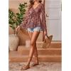image:imageGORGLITTER Womens Bell Sleeve Tops Tie Front Sheer Mesh V Neck Ruffle Peplum Blouse TopBurgundy