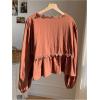 image:imageGORGLITTER Womens Boho Peasant Blouses Lace Trim Babydoll Top Bishop Long Sleeve V Neck Cute Spring Going Out OutfitsBrown