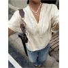 image:imageGORGLITTER Womens Boho Peasant Blouses Lace V Neck Cinched Waist Tops 34 Sleeve Embroidered ShirtsApricot
