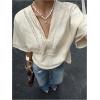 image:imageGORGLITTER Womens Boho Peasant Blouses Lace V Neck Cinched Waist Tops 34 Sleeve Embroidered ShirtsApricot