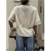 image:imageGORGLITTER Womens Boho Peasant Blouses Lace V Neck Cinched Waist Tops 34 Sleeve Embroidered ShirtsApricot