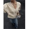 image:imageGORGLITTER Womens Boho Peasant Blouses Lace V Neck Cinched Waist Tops 34 Sleeve Embroidered ShirtsApricot