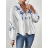 image:imageGORGLITTER Womens Boho Peasant Blouses Summer Cute Puff Long Sleeve Dressy Casual V Neck Peplum TopsWhite