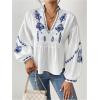 image:imageGORGLITTER Womens Boho Peasant Blouses Summer Cute Puff Long Sleeve Dressy Casual V Neck Peplum TopsWhite