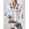 image:imageGORGLITTER Womens Boho Peasant Blouses Summer Cute Puff Long Sleeve Dressy Casual V Neck Peplum TopsWhite