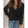 image:imageGORGLITTER Womens Boho Peasant Tops Floral Lace Long Sleeve Tops Ruffled Blouses Sheer Button Up Shirt Dressy CasualBlack