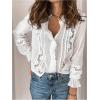 image:imageGORGLITTER Womens Boho Peasant Tops Floral Lace Long Sleeve Tops Ruffled Blouses Sheer Button Up Shirt Dressy CasualWhite