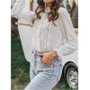 image:imageGORGLITTER Womens Boho Peasant Tops Floral Lace Long Sleeve Tops Ruffled Blouses Sheer Button Up Shirt Dressy CasualWhite