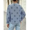 image:imageGORGLITTER Womens Boho Peasant Tops Gingham Floral Embroidered Flounce Long Sleeve Button Up Shirt Casual BlousesBlue