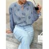 image:imageGORGLITTER Womens Boho Peasant Tops Gingham Floral Embroidered Flounce Long Sleeve Button Up Shirt Casual BlousesBlue