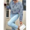 image:imageGORGLITTER Womens Boho Peasant Tops Gingham Floral Embroidered Flounce Long Sleeve Button Up Shirt Casual BlousesBlue