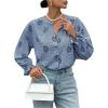image:imageGORGLITTER Womens Boho Peasant Tops Gingham Floral Embroidered Flounce Long Sleeve Button Up Shirt Casual BlousesBlue