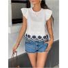 image:imageGORGLITTER Womens Boho Ruffle Short Sleeve Blouse Top Dressy Casual Summer Floral Embroidered Eyelet Shirt Trendy 2025White