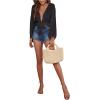image:imageGORGLITTER Womens Boho Tie Front Tops Sheer Lantern Long Sleeve Blouse Summer Vacation Going Out Outfits Swim Cover UpBlack