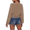 image:imageGORGLITTER Womens Boho Tie Front Tops Sheer Lantern Long Sleeve Blouse Summer Vacation Going Out Outfits Swim Cover UpKhaki