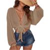 image:imageGORGLITTER Womens Boho Tie Front Tops Sheer Lantern Long Sleeve Blouse Summer Vacation Going Out Outfits Swim Cover UpKhaki