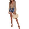 image:imageGORGLITTER Womens Boho Tie Front Tops Sheer Lantern Long Sleeve Blouse Summer Vacation Going Out Outfits Swim Cover UpKhaki
