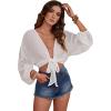 image:imageGORGLITTER Womens Boho Tie Front Tops Sheer Lantern Long Sleeve Blouse Summer Vacation Going Out Outfits Swim Cover UpWhite