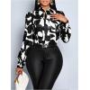image:imageGORGLITTER Womens Bow Tie Neck Blouse Dressy Casual Work Business Long Sleeve Shirt Top TrendyBlack and White