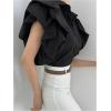 image:imageGORGLITTER Womens Bubble Tops Short Puffy Sleeve Button Down Blouses Tops Business Dressy Casual Summer Work ShirtBlack
