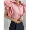 image:imageGORGLITTER Womens Bubble Tops Short Puffy Sleeve Button Down Blouses Tops Business Dressy Casual Summer Work ShirtPink