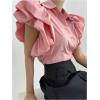 image:imageGORGLITTER Womens Bubble Tops Short Puffy Sleeve Button Down Blouses Tops Business Dressy Casual Summer Work ShirtPink
