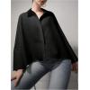 image:imageGORGLITTER Womens Button Down Shirts Bell Long Sleeve Top Oversized Collar Work Casual Dressy Dress Blouses TopsBlack
