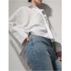image:imageGORGLITTER Womens Button Down Shirts Bell Long Sleeve Top Oversized Collar Work Casual Dressy Dress Blouses TopsWhite