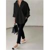 image:imageGORGLITTER Womens Button Down Shirts Oversized Bell Long Sleeve Top Collar Work Casual Dressy Dress Blouses TopsBlack