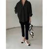 image:imageGORGLITTER Womens Button Down Shirts Oversized Bell Long Sleeve Top Collar Work Casual Dressy Dress Blouses TopsBlack